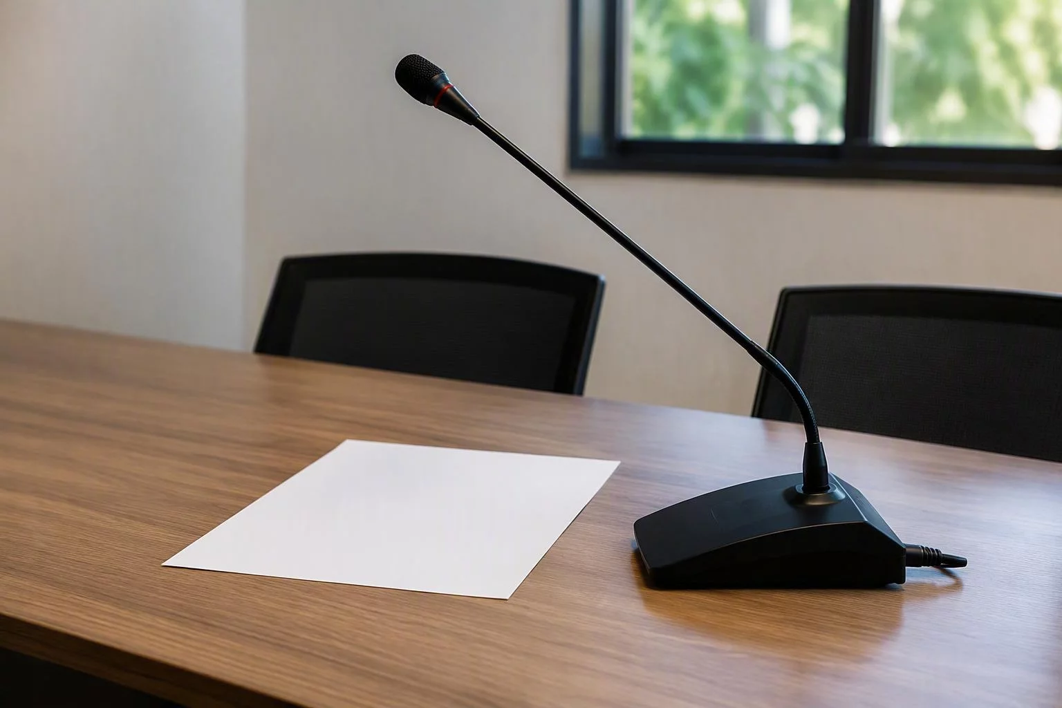 Microfone de mesa preparado para a leitura mensal do consolidado