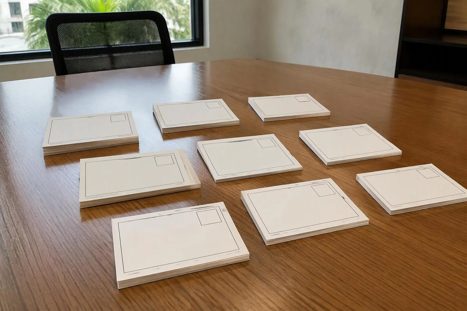 Fichas cadastrais das empresas do grupo espalhadas sobre a mesa